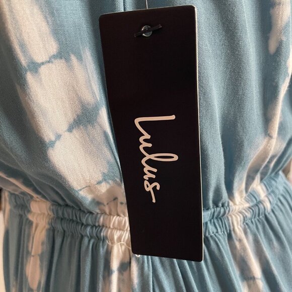 NWT Lulus In a Daydream Blue & White Tie-Dye Maxi Dress - Halter Dress, Size M - Picture 8 of 10
